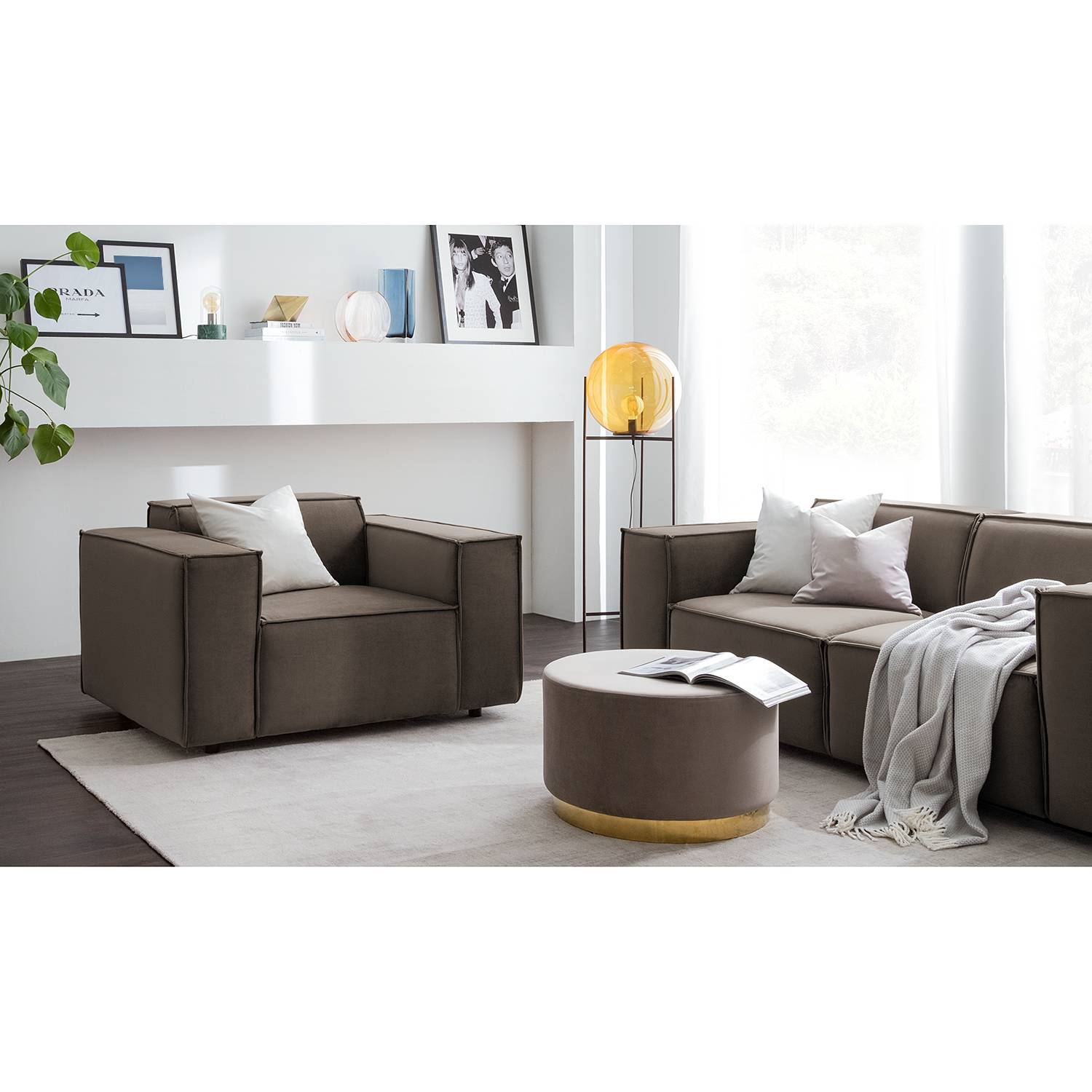 home24 Sessel Kinx II Taupe Samt 120x71x96 cm (BxHxT)