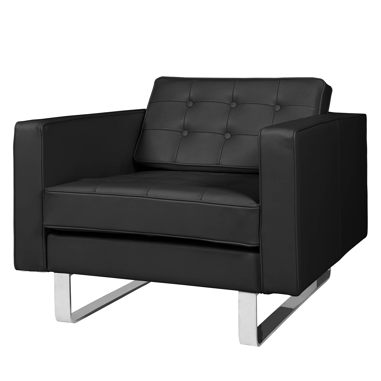 home24 Fredriks Sessel Chelsea IV Schwarz Echtleder 82x75x85 cm (BxHxT)