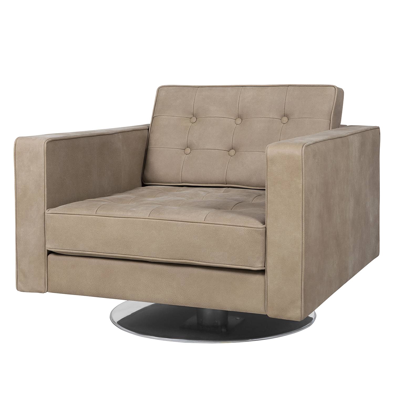 home24 Fredriks Drehsessel Chelsea IV Hellgrau Echtleder 82x75x85 cm (BxHxT)