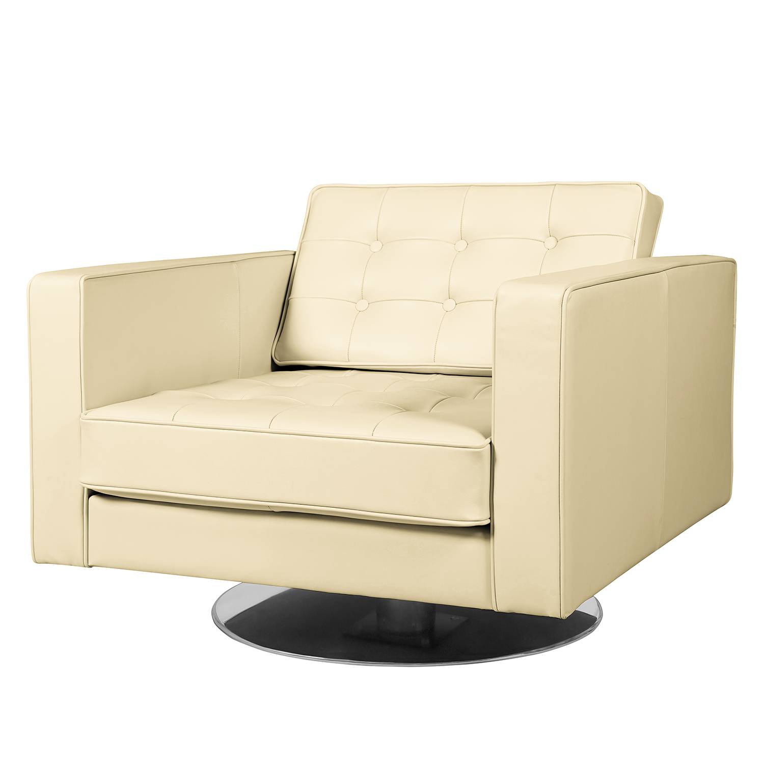 home24 Fredriks Drehsessel Chelsea IV Creme Echtleder 82x75x85 cm (BxHxT)