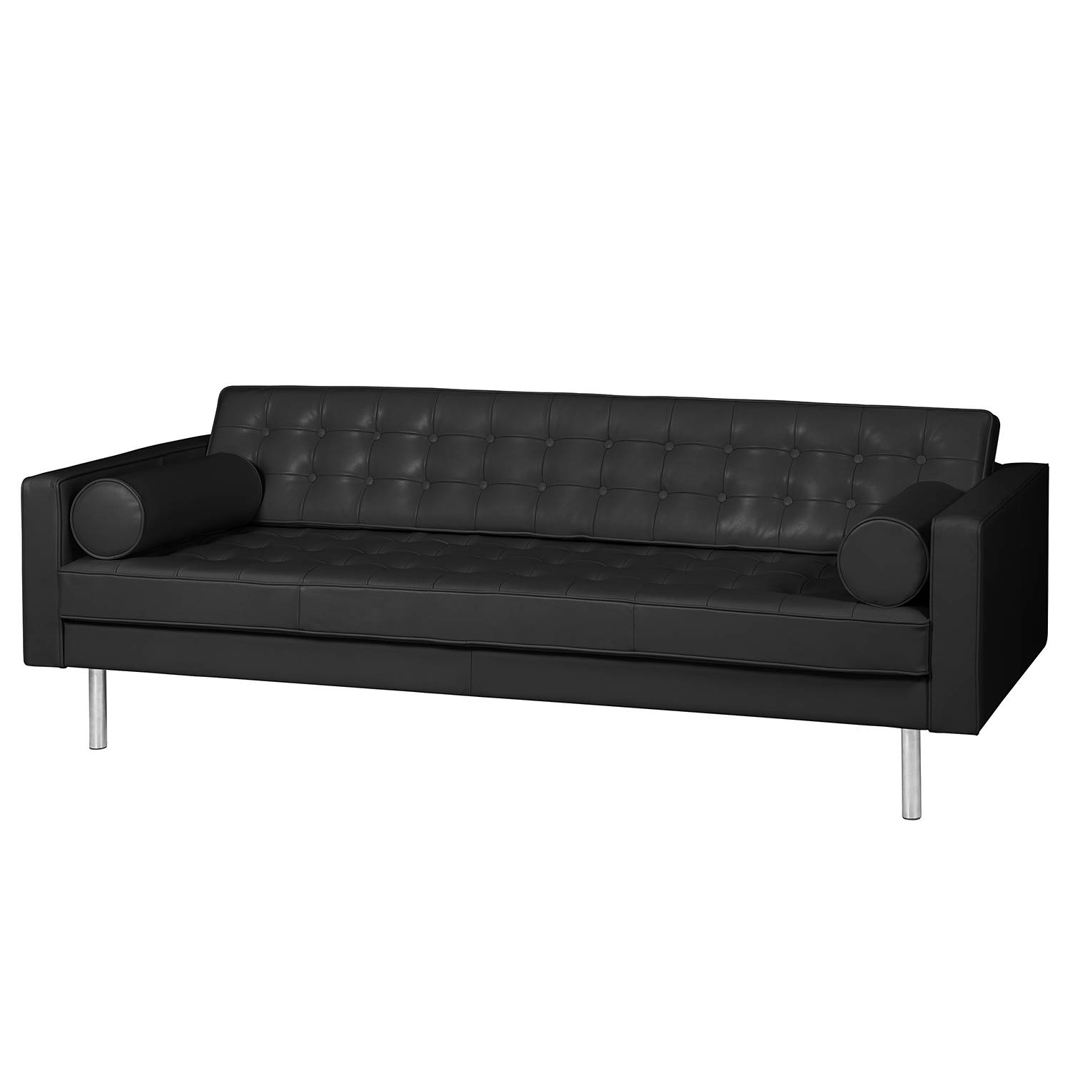 home24 Fredriks Sofa Chelsea IV 3-Sitzer Schwarz Echtleder 216x71x85 cm