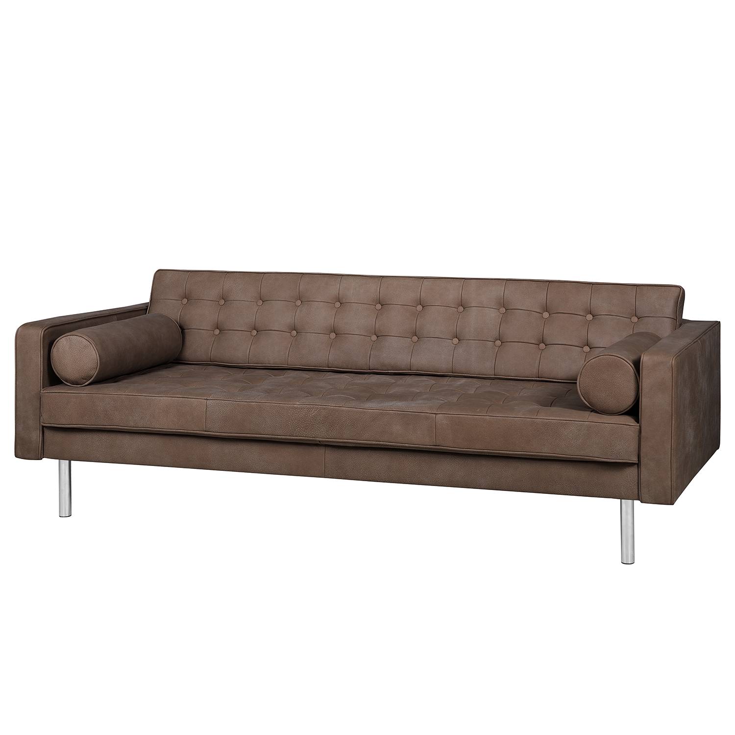 home24 Fredriks Sofa Chelsea IV 3-Sitzer Dunkelbraun Echtleder 216x71x85 cm