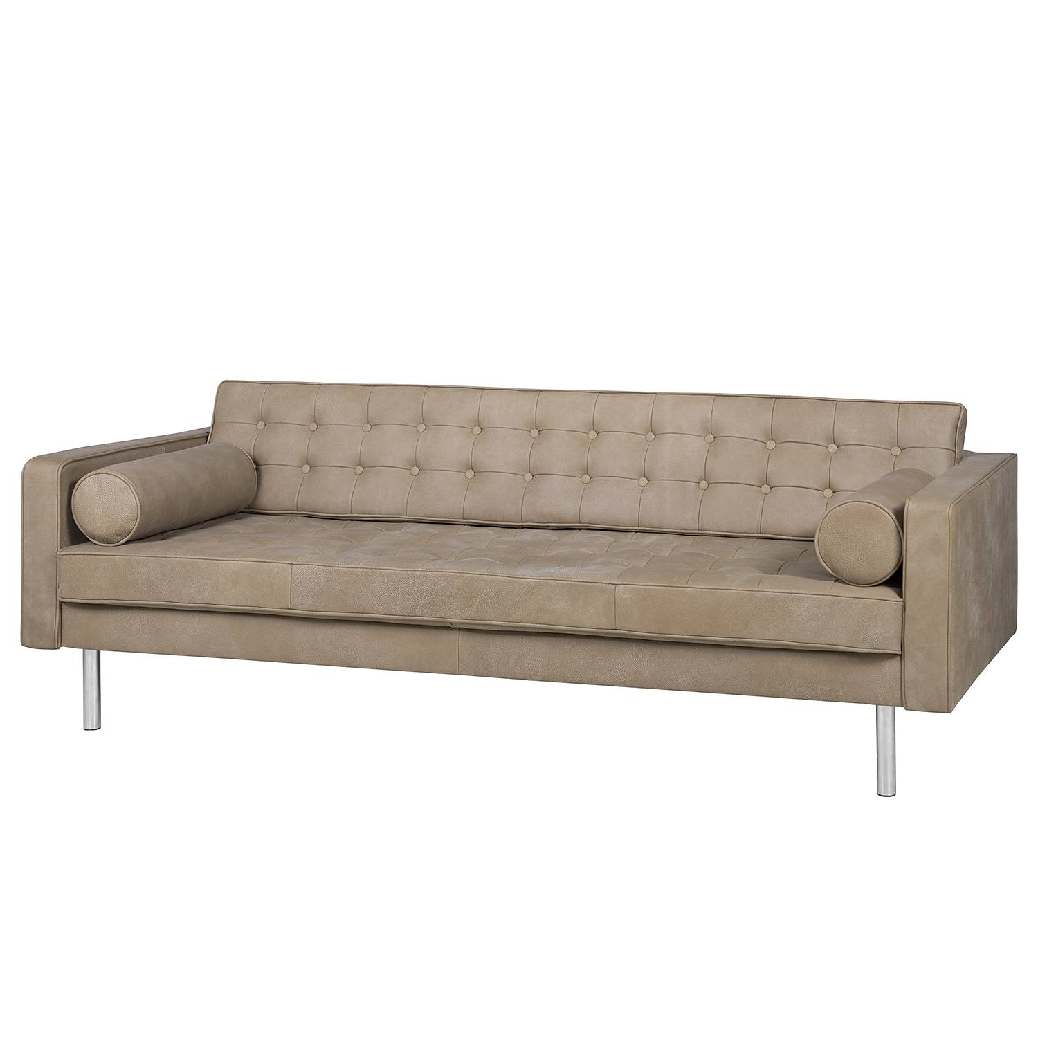 home24 Fredriks Sofa Chelsea IV 3-Sitzer Hellgrau Echtleder 216x71x85 cm