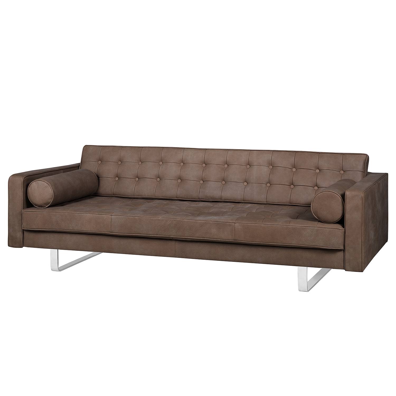home24 Fredriks Sofa Chelsea IV 3-Sitzer Dunkelbraun Echtleder 216x68x85 cm
