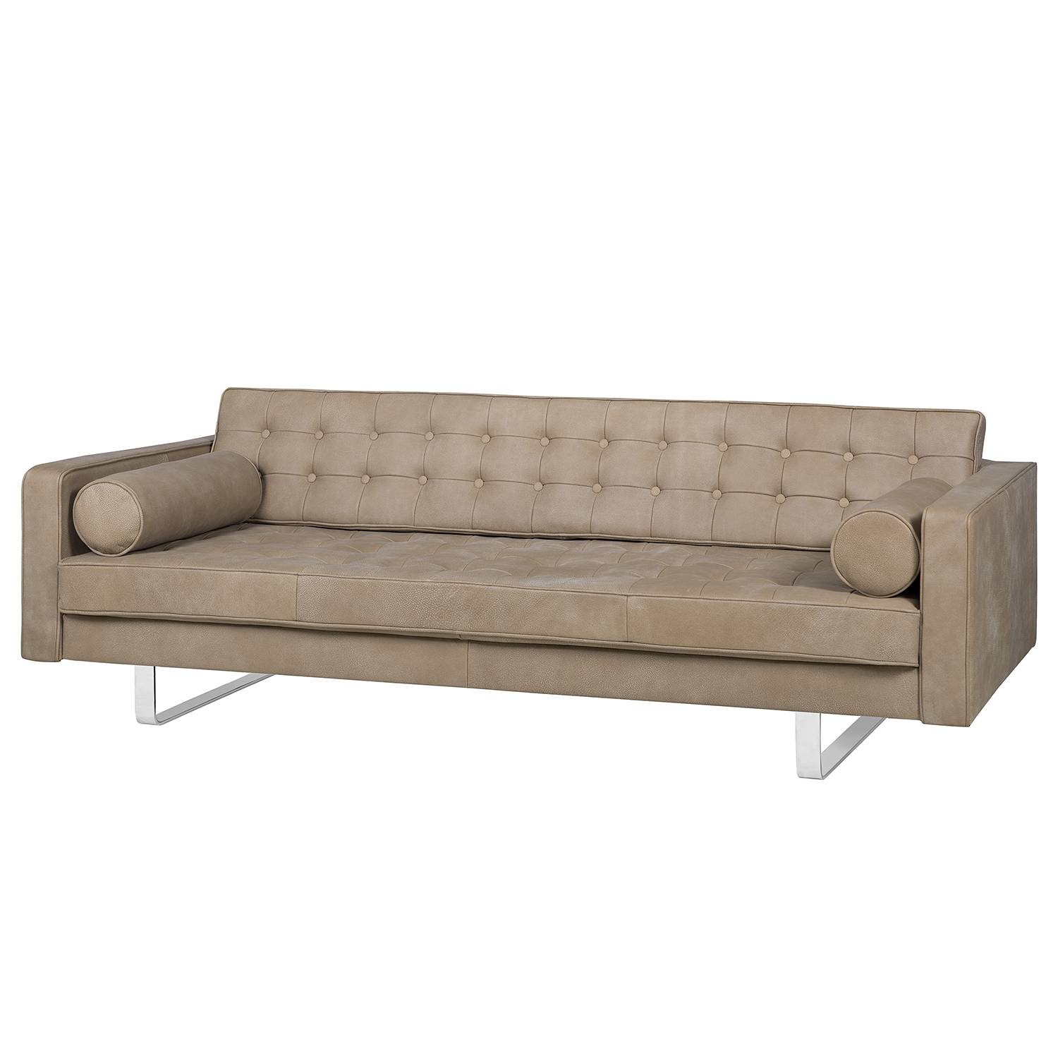 home24 Fredriks Sofa Chelsea IV 3-Sitzer Hellgrau Echtleder 216x68x85 cm