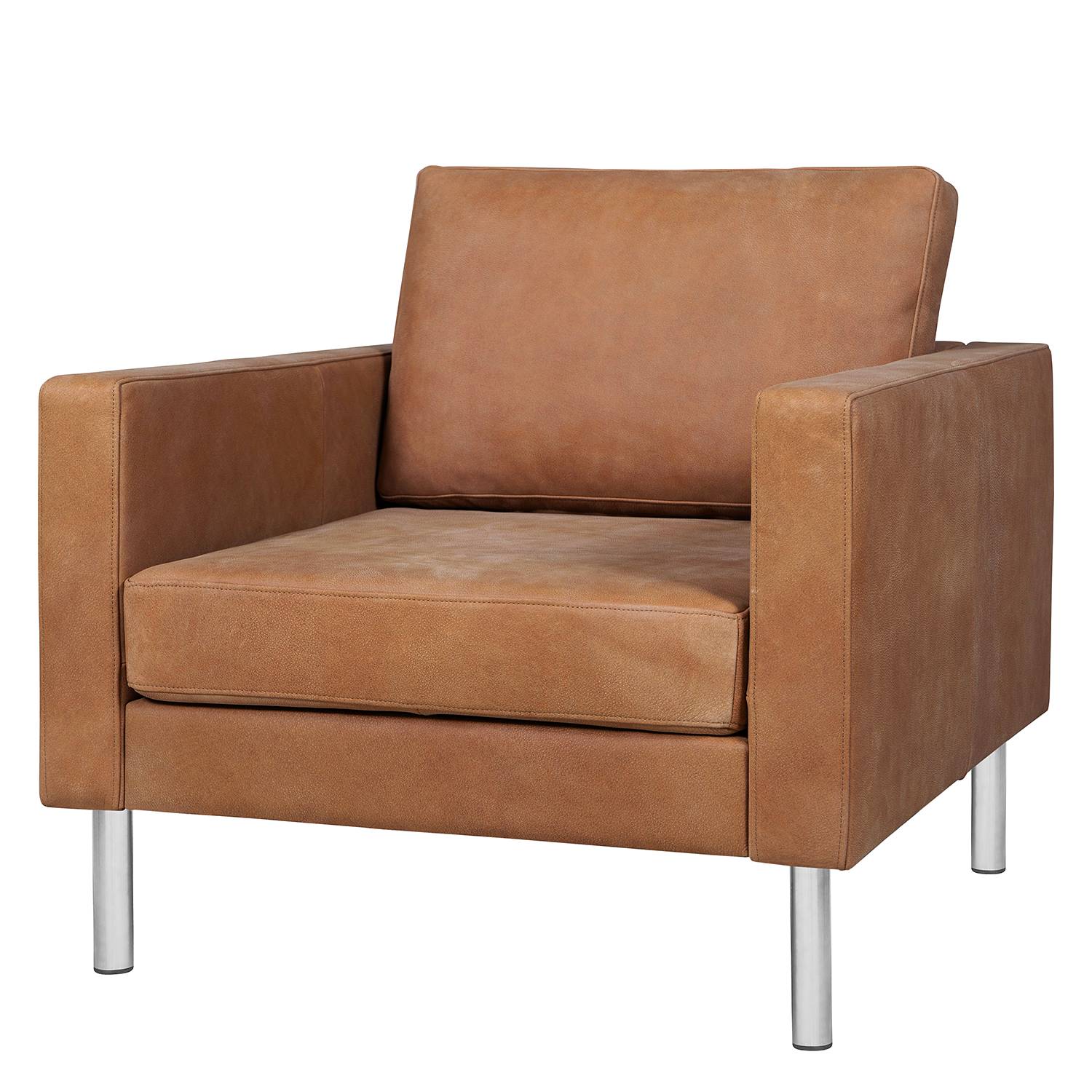 home24 Fredriks Sessel Portobello IV Braun Echtleder 82x75x85 cm (BxHxT)