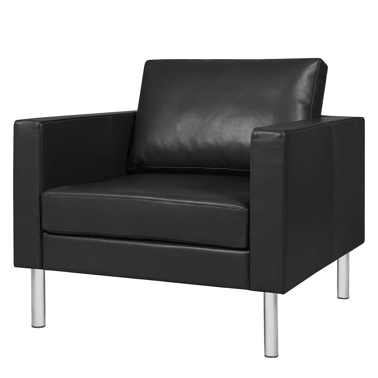 home24 Fredriks Sessel Portobello IV Schwarz Echtleder 82x75x85 cm (BxHxT)
