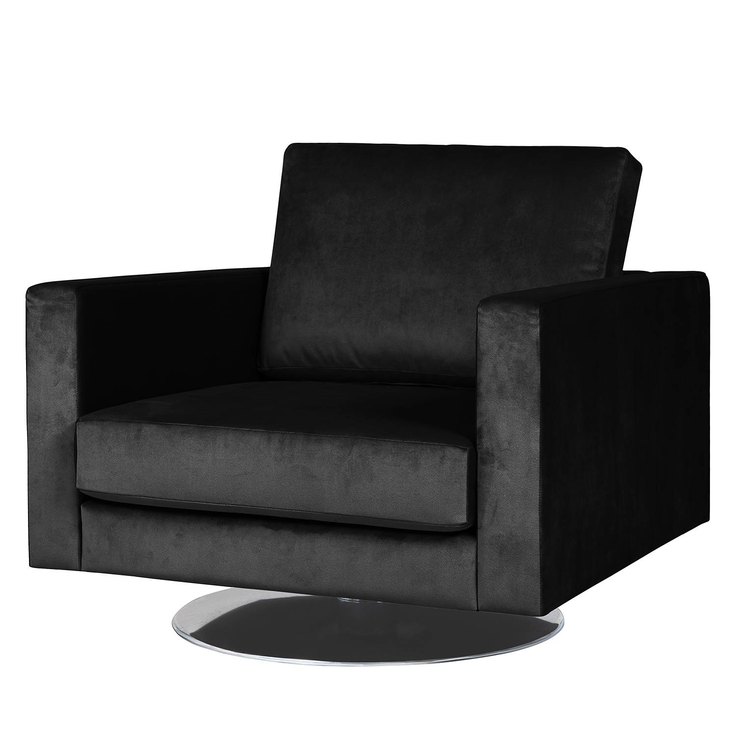 home24 Fredriks Drehsessel Portobello III Schwarz Samt 82x75x85 cm (BxHxT)