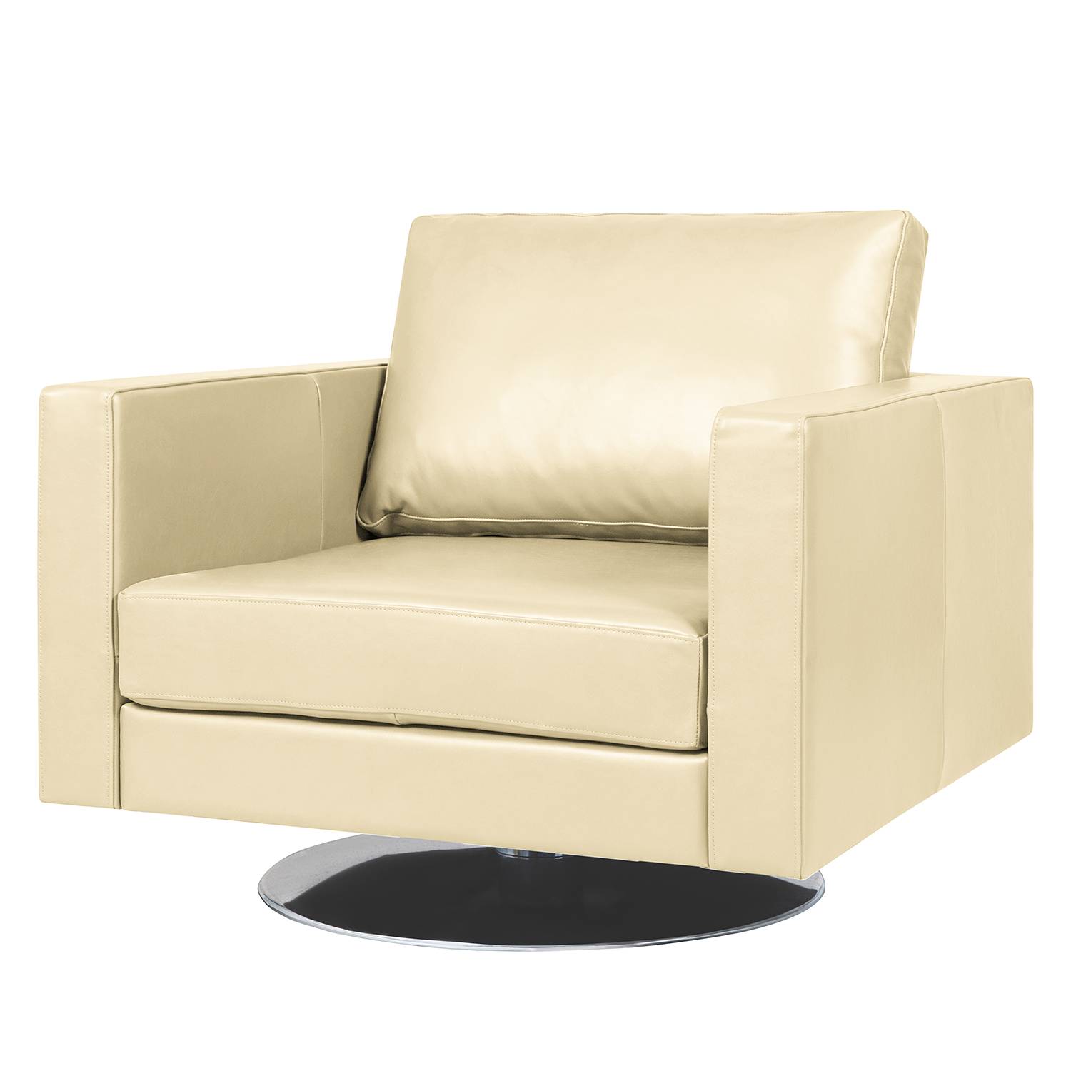 home24 Fredriks Drehsessel Portobello IV Creme Echtleder 82x75x85 cm (BxHxT)