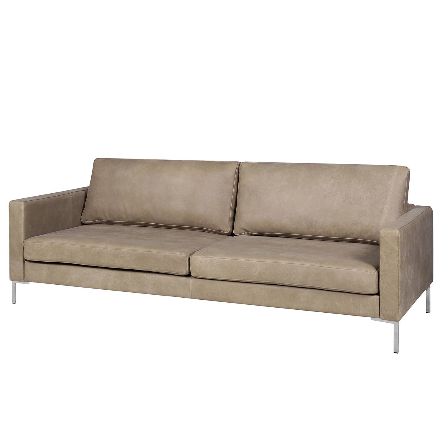 home24 Fredriks Sofa Portobello IV 3-Sitzer Hellgrau Echtleder 216x75x85 cm