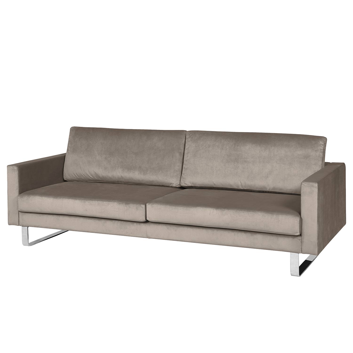 home24 Fredriks Sofa Portobello III 3-Sitzer Hellgrau Samt 216x75x85 cm