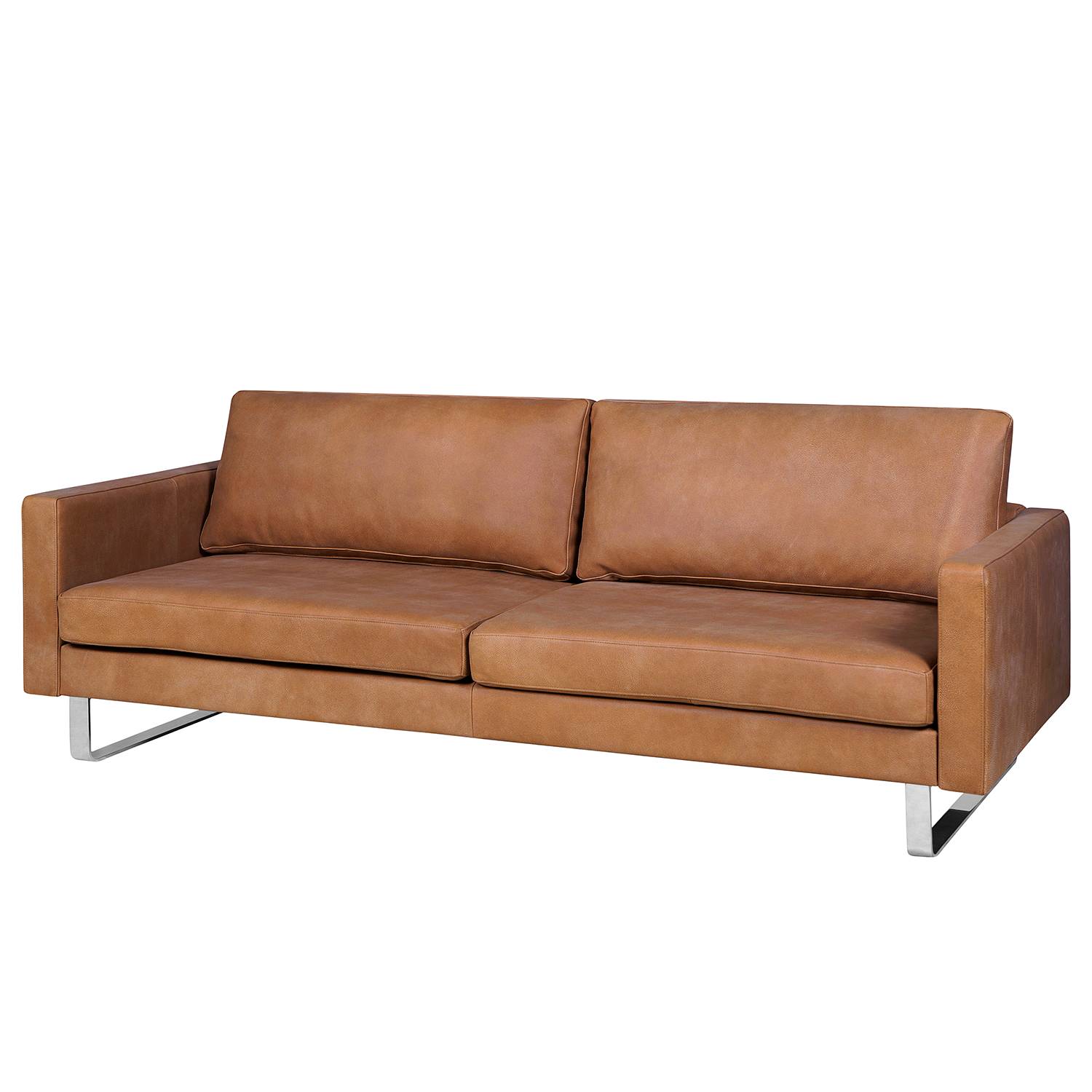 home24 Fredriks Sofa Portobello IV 3-Sitzer Braun Echtleder 216x75x85 cm