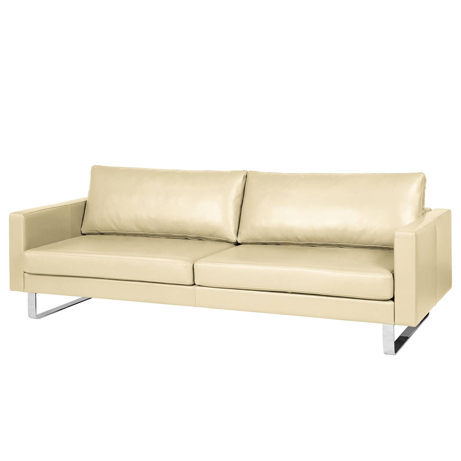 home24 Fredriks Sofa Portobello IV 3-Sitzer Creme Echtleder 216x75x85 cm