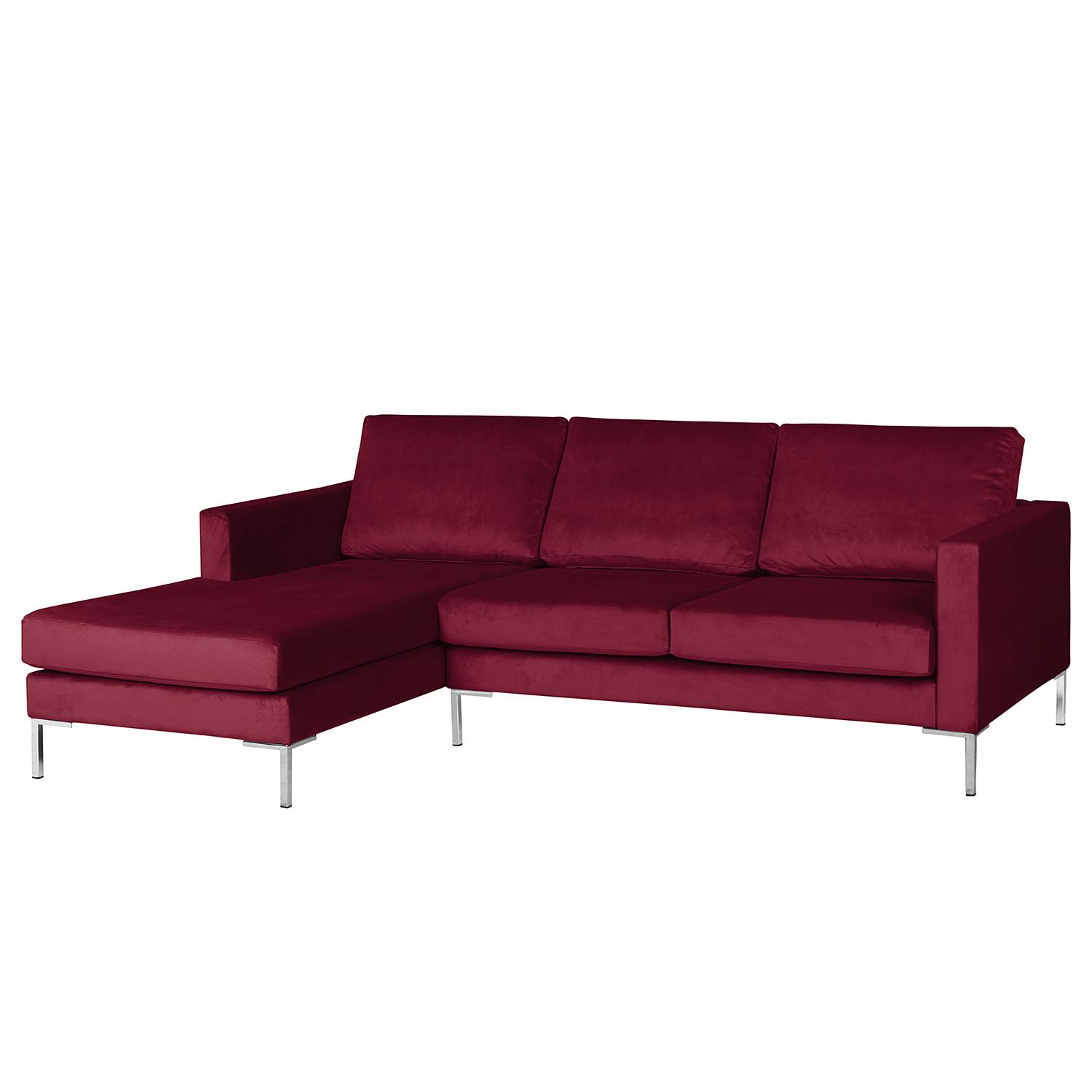 home24 Fredriks Ecksofa Portobello III Bordeaux Samt 207x75x155 cm