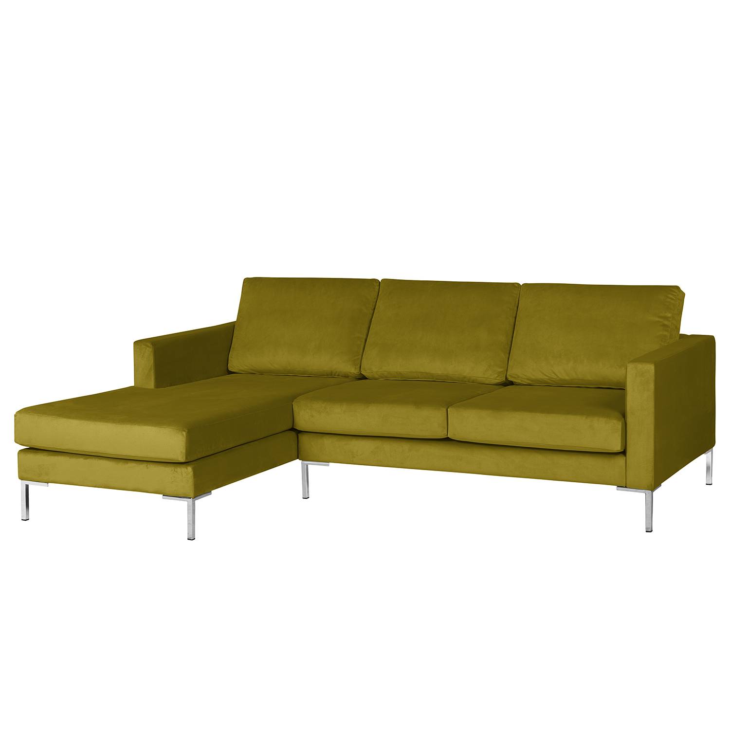 home24 Fredriks Ecksofa Portobello III Grün Samt 207x75x155 cm