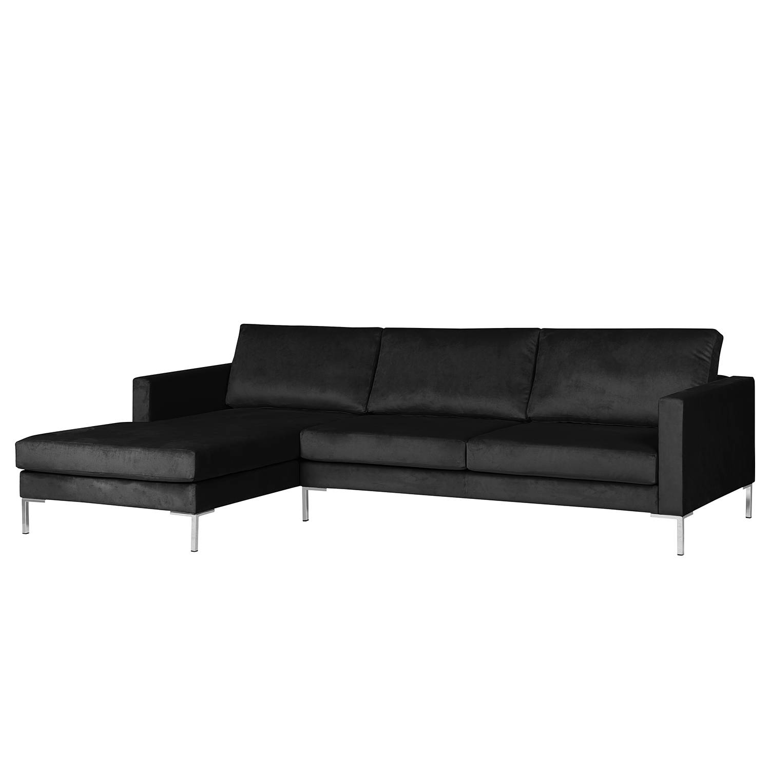 home24 Fredriks Ecksofa Portobello III Schwarz Samt 251x75x155 cm