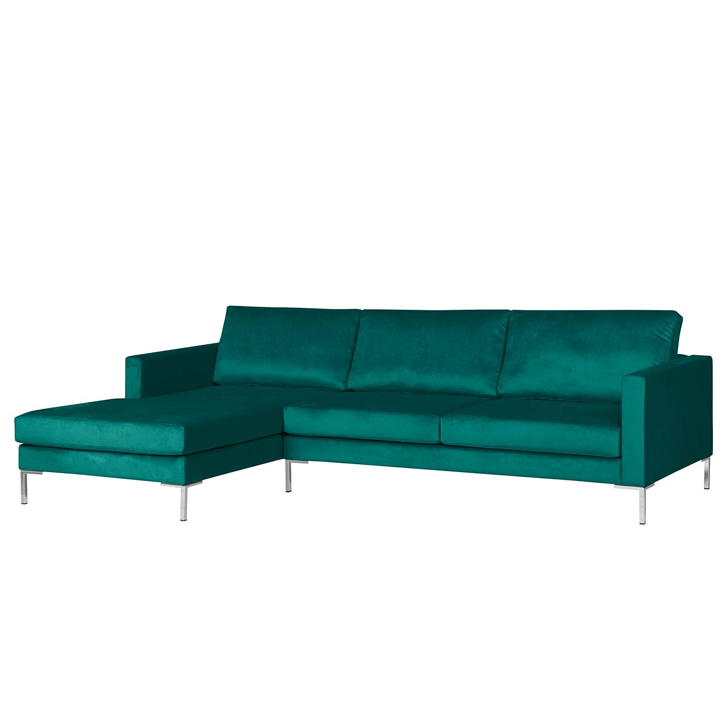 home24 Fredriks Ecksofa Portobello III Petrol Samt 251x75x155 cm