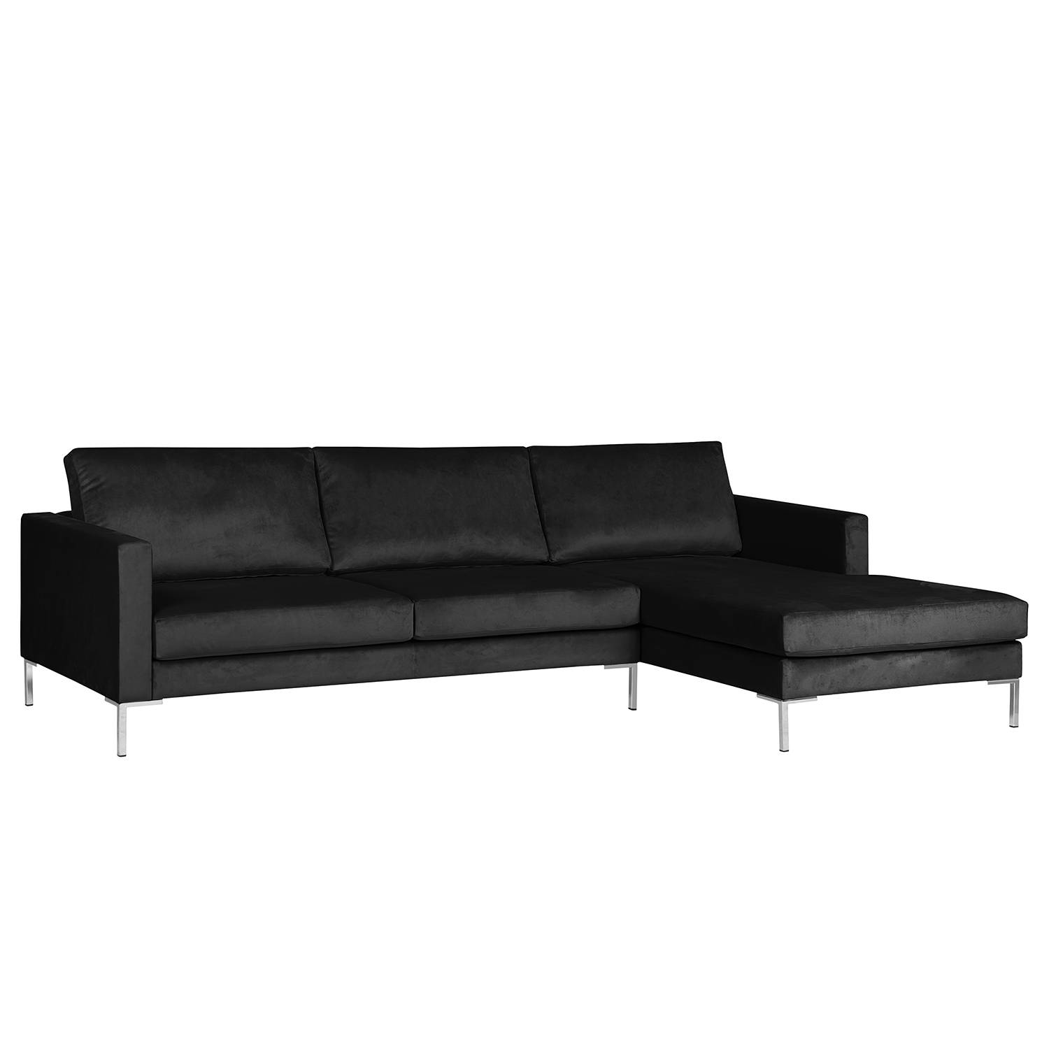 home24 Fredriks Ecksofa Portobello III Schwarz Samt 251x75x155 cm