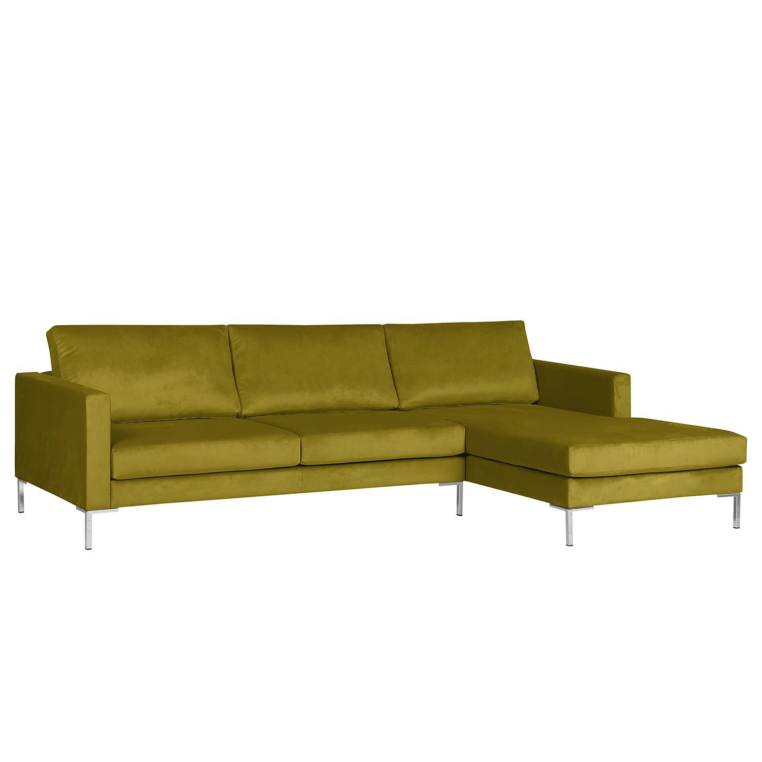 home24 Fredriks Ecksofa Portobello III Grün Samt 251x75x155 cm