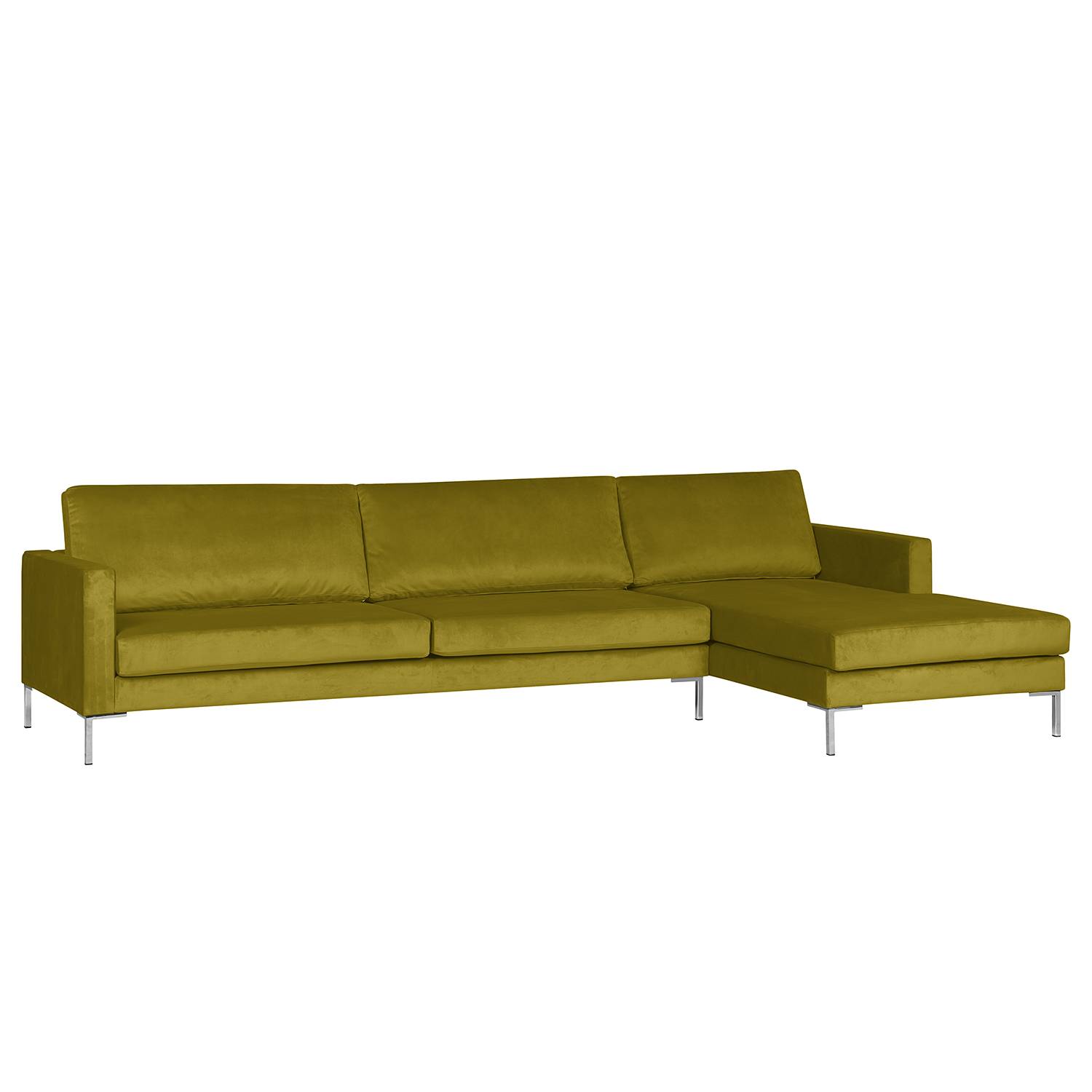 home24 Fredriks Ecksofa Portobello III Grün Samt 293x75x155 cm