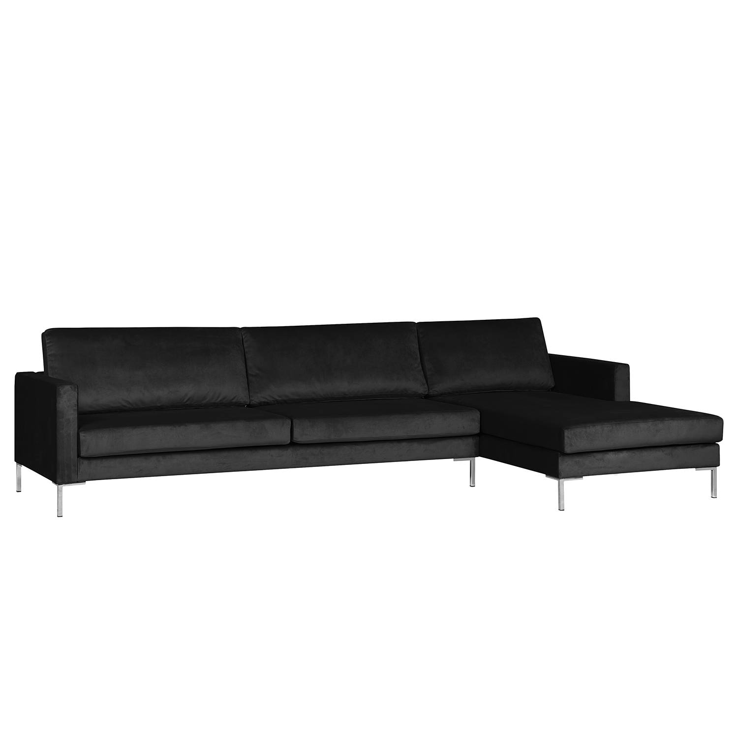 home24 Fredriks Ecksofa Portobello III Schwarz Samt 293x75x155 cm
