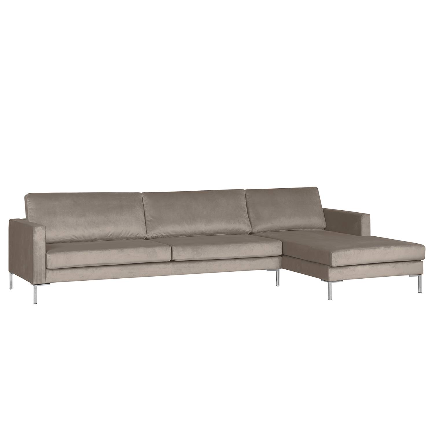 home24 Fredriks Ecksofa Portobello III Hellgrau Samt 293x75x155 cm