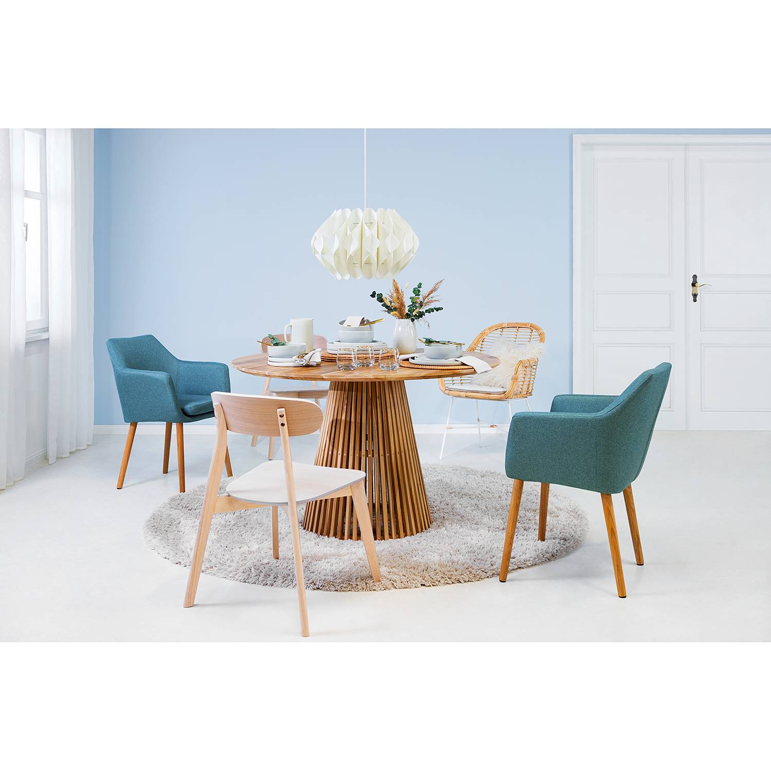 home24 Norrwood Esstisch Jeanette Massivholz Teakholz Rund Ø 120 cm Skandi