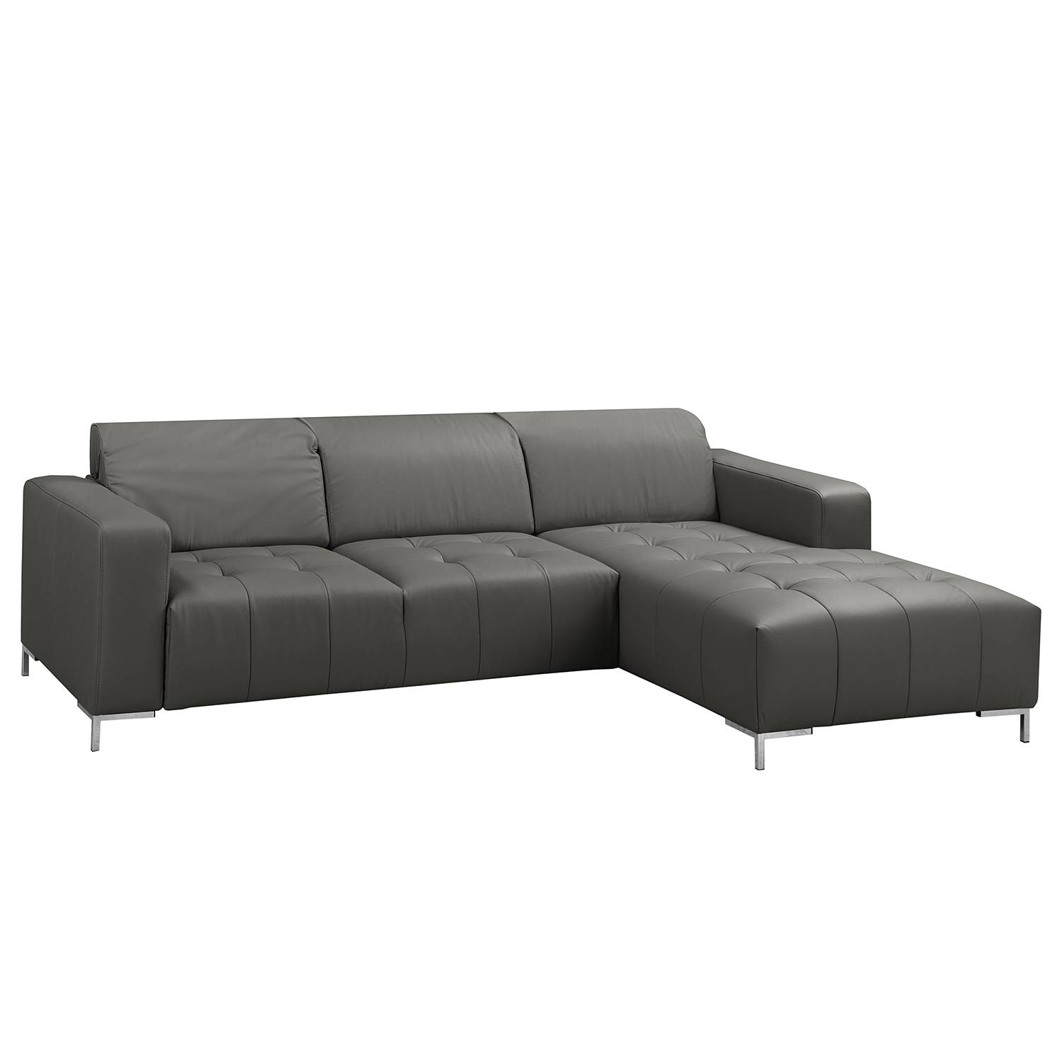home24 Fredriks Ecksofa Graide I Grau Echtleder 258x77x172 cm