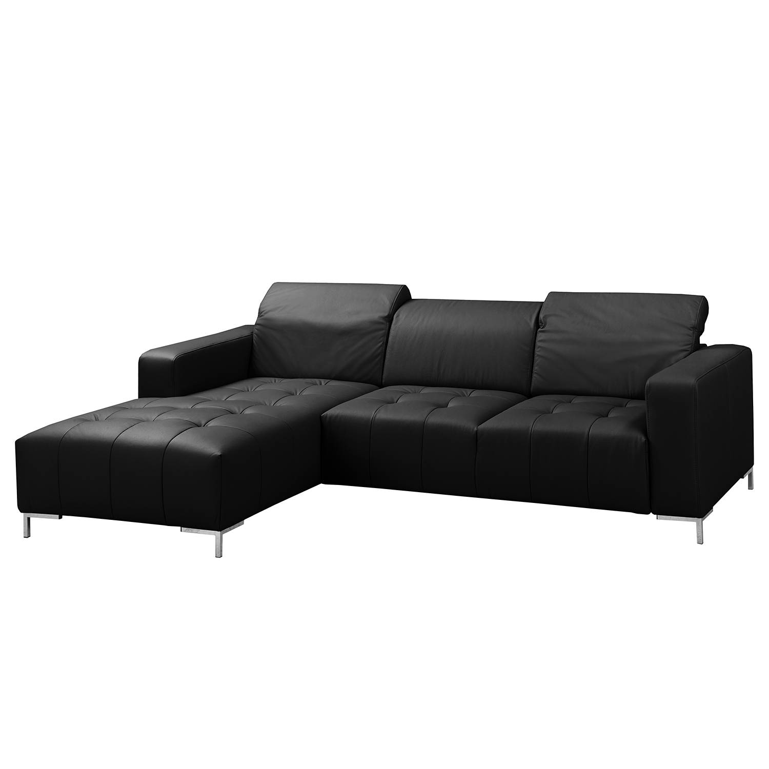 home24 Fredriks Ecksofa Graide I Schwarz Echtleder 258x77x172 cm