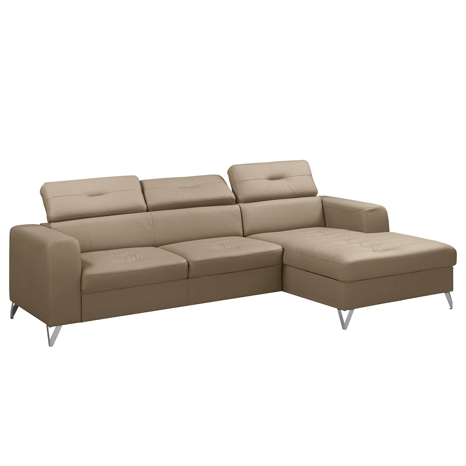 home24 Fredriks Ecksofa Lucena Taupe Echtleder 255x75x179 cm