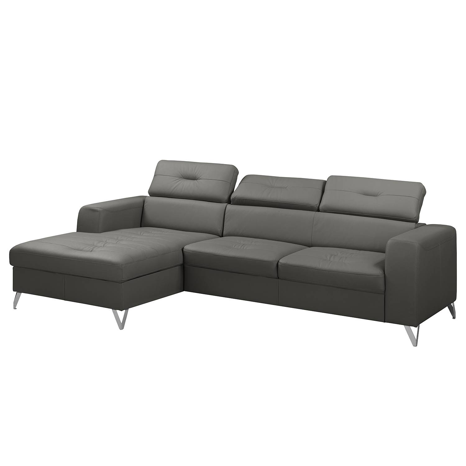 home24 Fredriks Ecksofa Lucena Grau Echtleder 255x75x179 cm