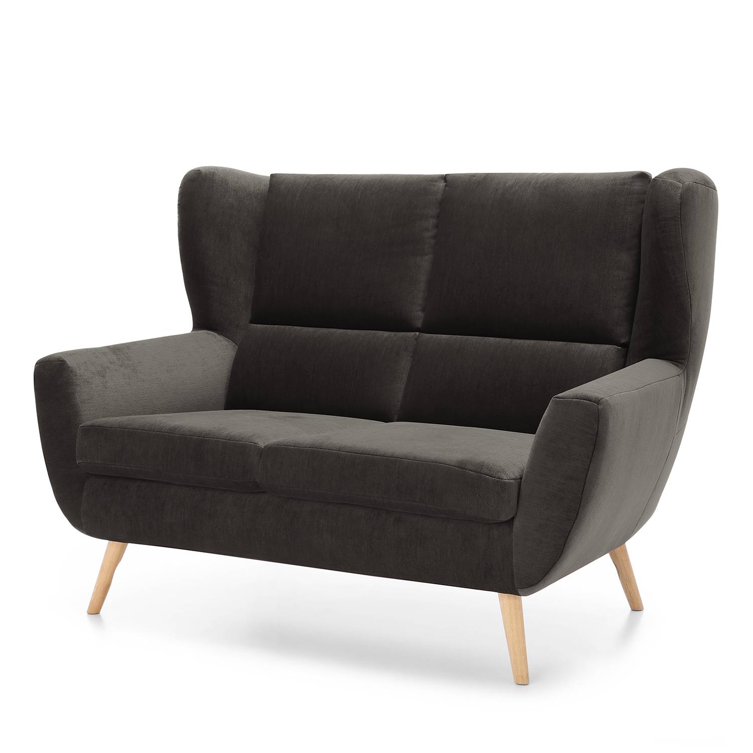 home24 Norrwood Sofa Glenhaven 2-Sitzer Dunkelgrau Samt 137x105x95 cm