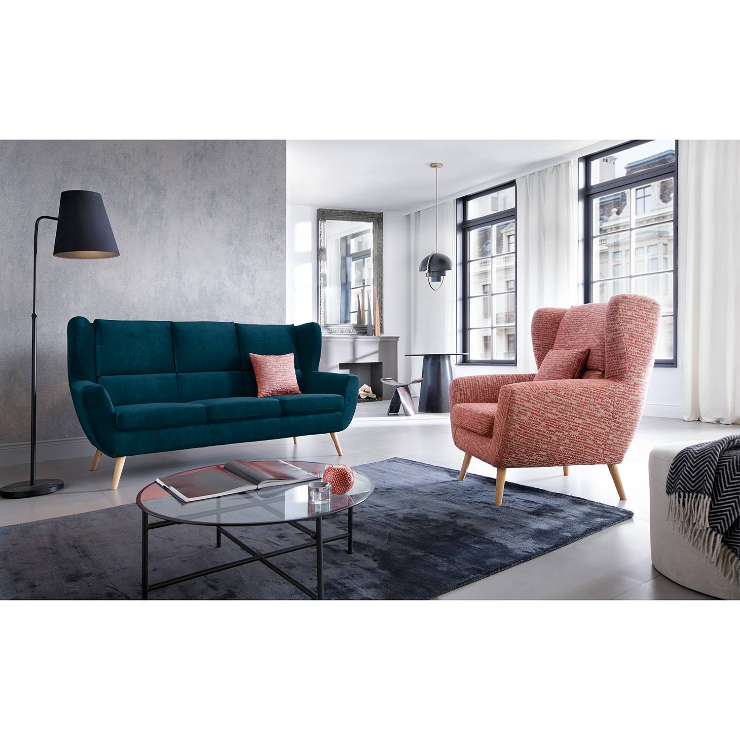 home24 Norrwood Sofa Glenhaven 3-Sitzer Marineblau Samt 187x105x95 cm
