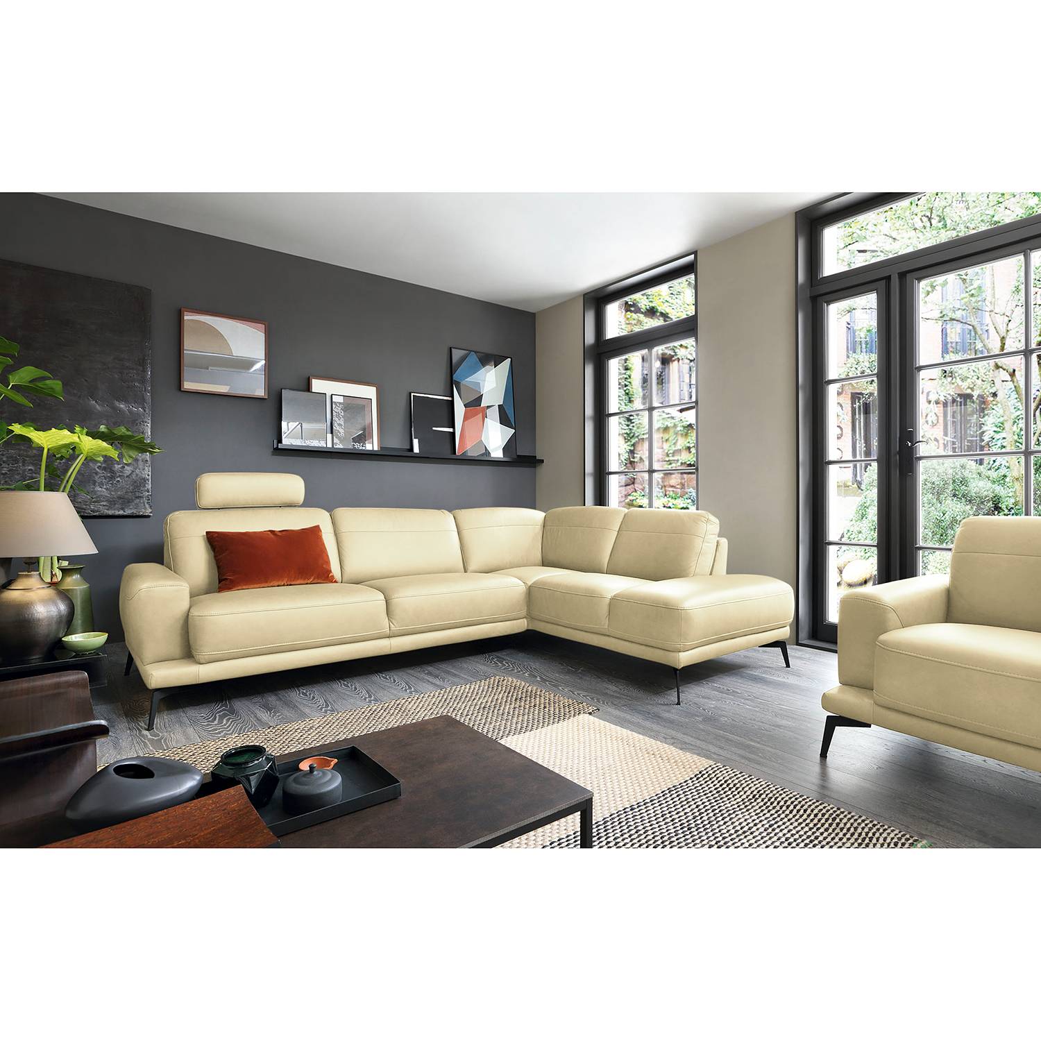 home24 loftscape Ecksofa Sabara Kaschmir Echtleder 279x79x200 cm