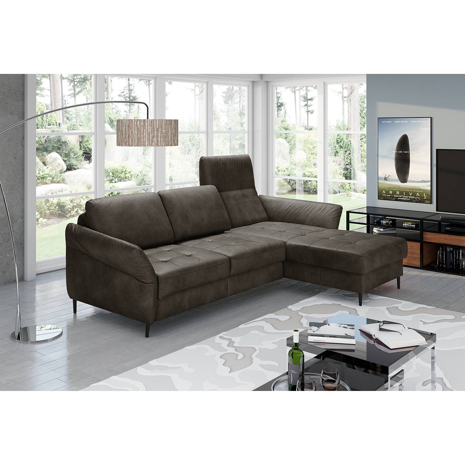 home24 loftscape Ecksofa Varvara Dunkelgrau Microfaser 238x84x162 cm