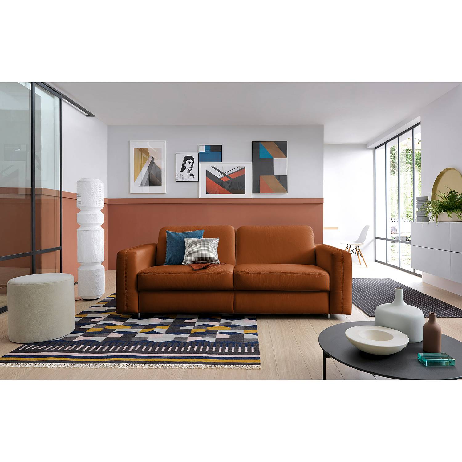 home24 loftscape Schlafsofa Blayney Cognac Echtleder 181x86x101 cm mit Schlaffunktion