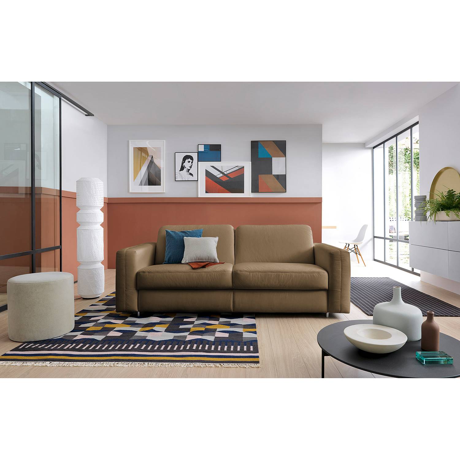 home24 loftscape Schlafsofa Blayney Schlamm Echtleder 201x86x101 cm mit Schlaffunktion