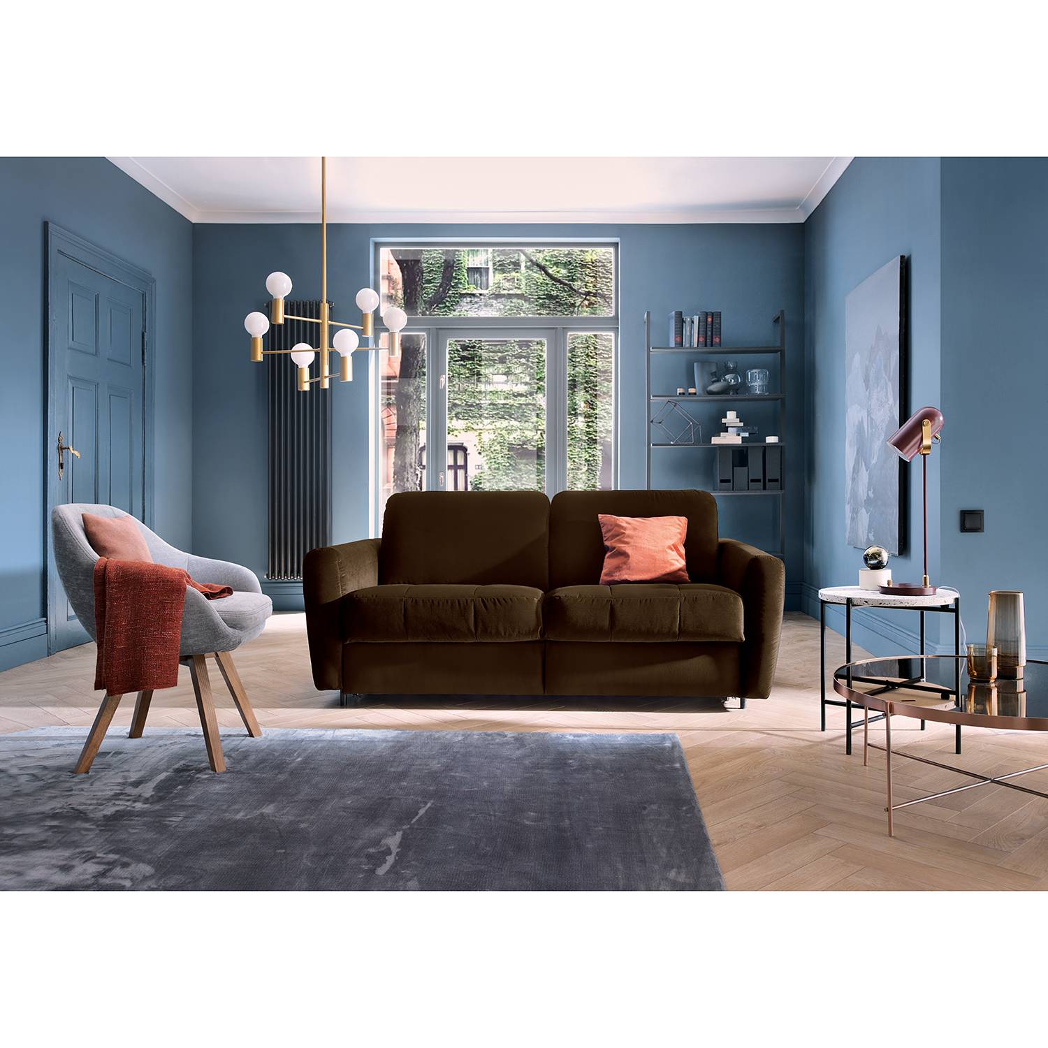 home24 loftscape Schlafsofa Leopoldina Dunkelbraun Samt 189x86x101 cm mit Schlaffunktion