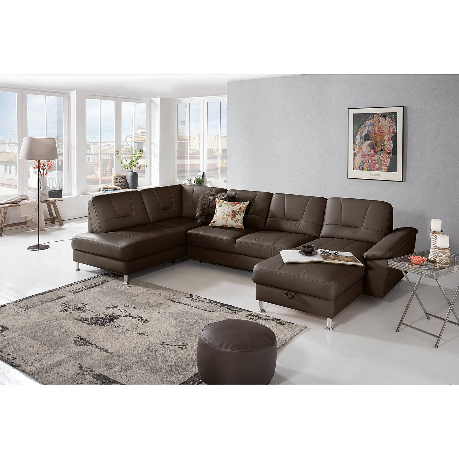 home24 loftscape Wohnlandschaft Kappel Dunkelbraun Echtleder 310x85x176 cm