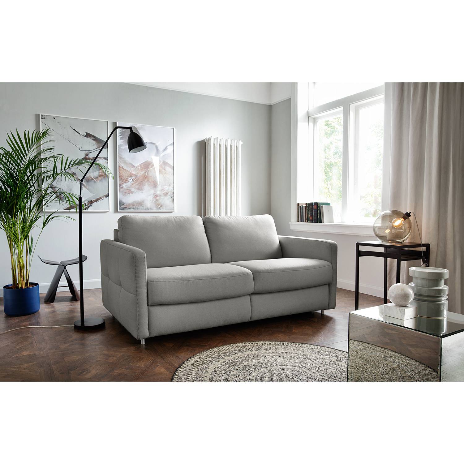 home24 loftscape Schlafsofa Montenegro Grau Strukturstoff 177x86x101 cm mit Schlaffunktion