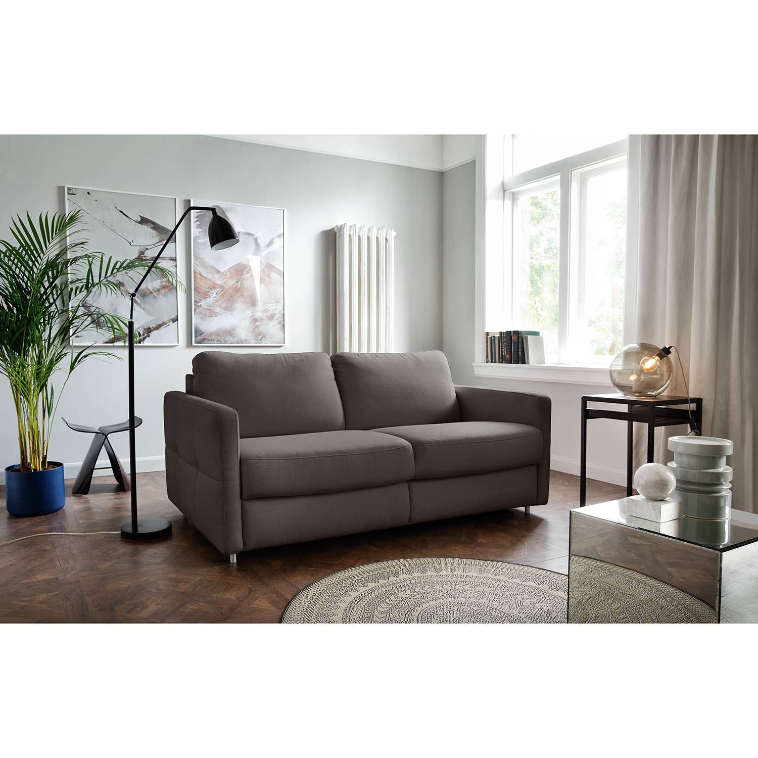 home24 loftscape Schlafsofa Montenegro Lavagrau Strukturstoff 157x86x101 cm mit Schlaffunktion