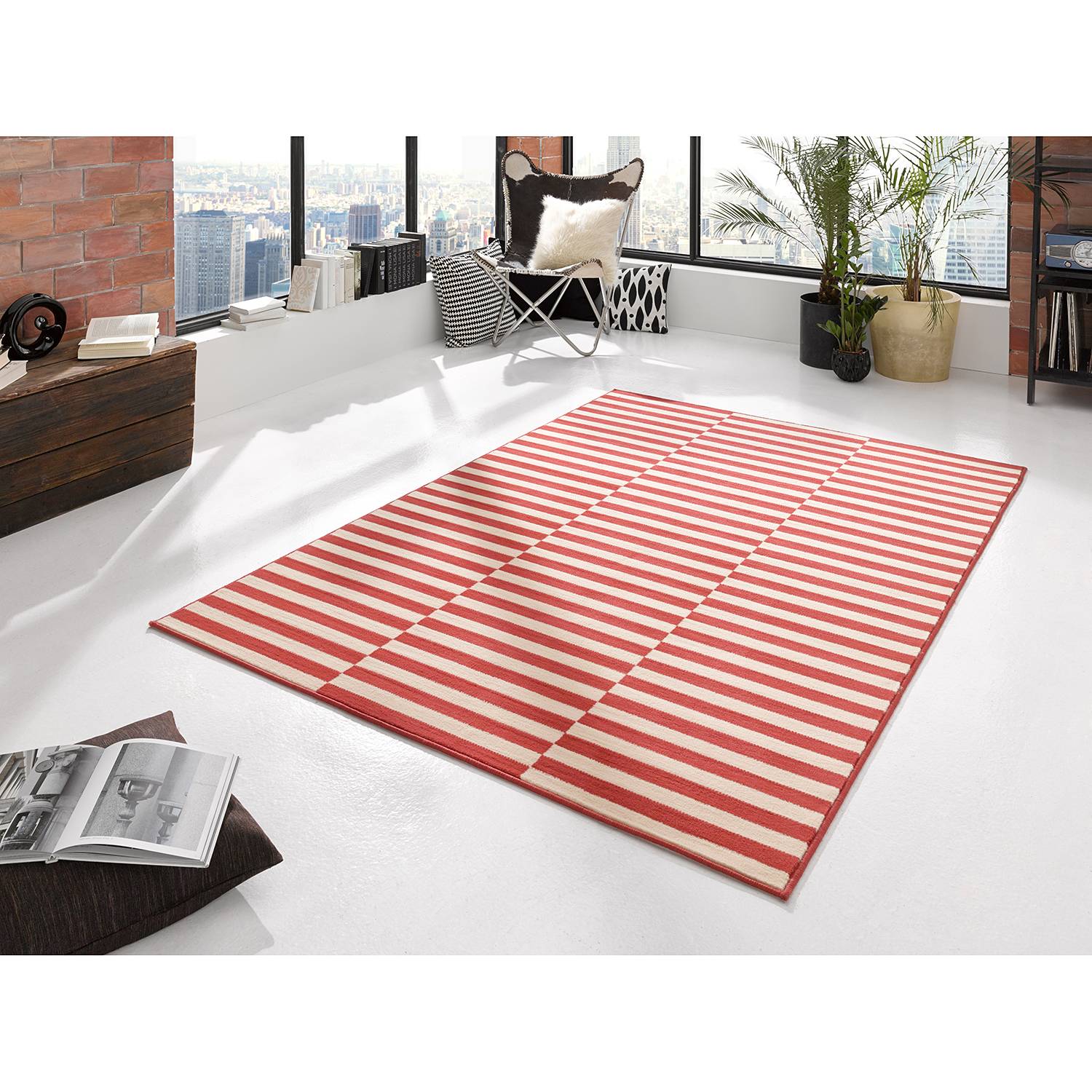 home24 Hanse Home Kurzflorteppich Panel Kaminrot Rechteckig 120x170 cm (BxT) Gestreift Webstoff