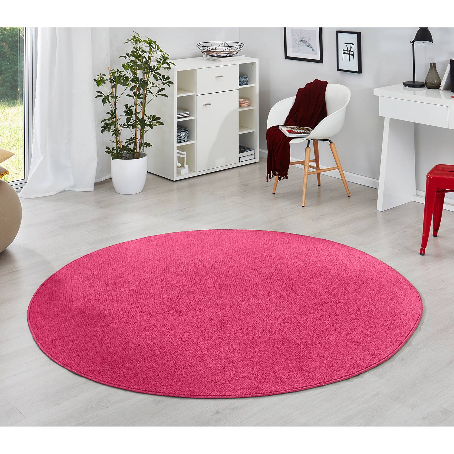 home24 Hanse Home Kurzflorteppich Fancy Circle Fuchsia Rund Ø 200 cm Webstoff