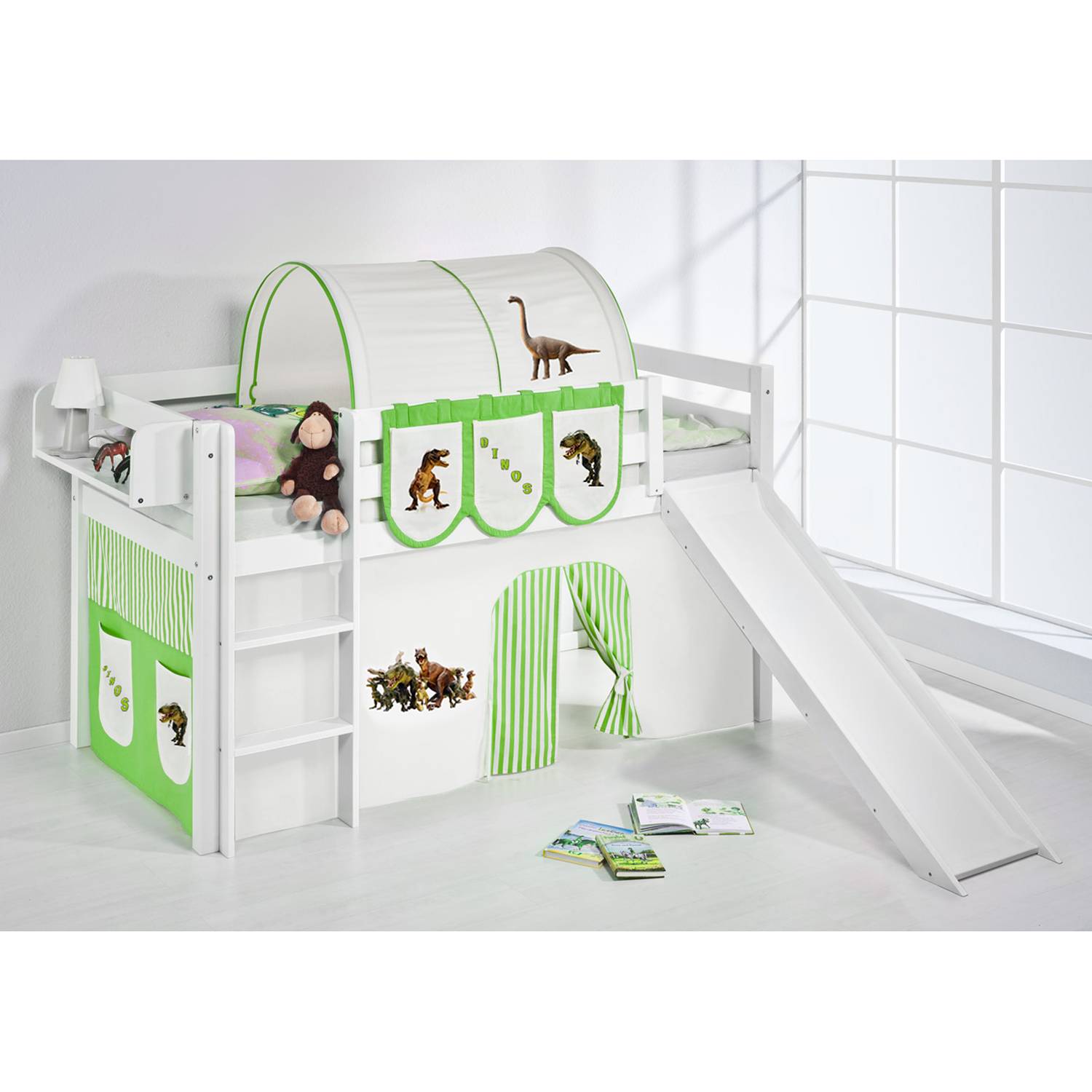 Spielbett JELLE Dinos Gruen Beige 