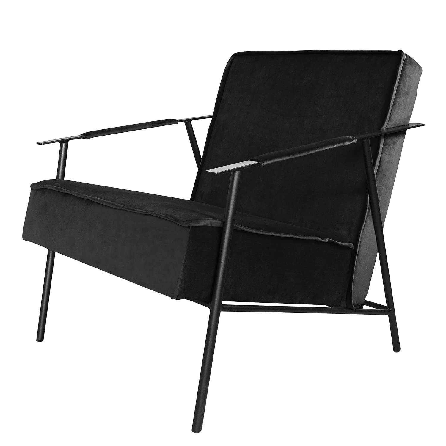 home24 Jack & Alice Sessel Canoas II Schwarz Samt 66x75x75 cm (BxHxT)