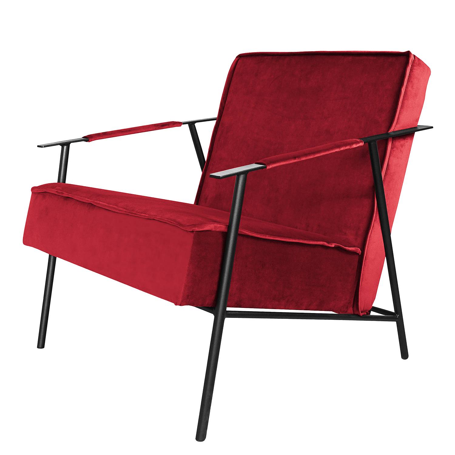 home24 Jack & Alice Sessel Canoas II Rot Samt 66x75x75 cm (BxHxT)