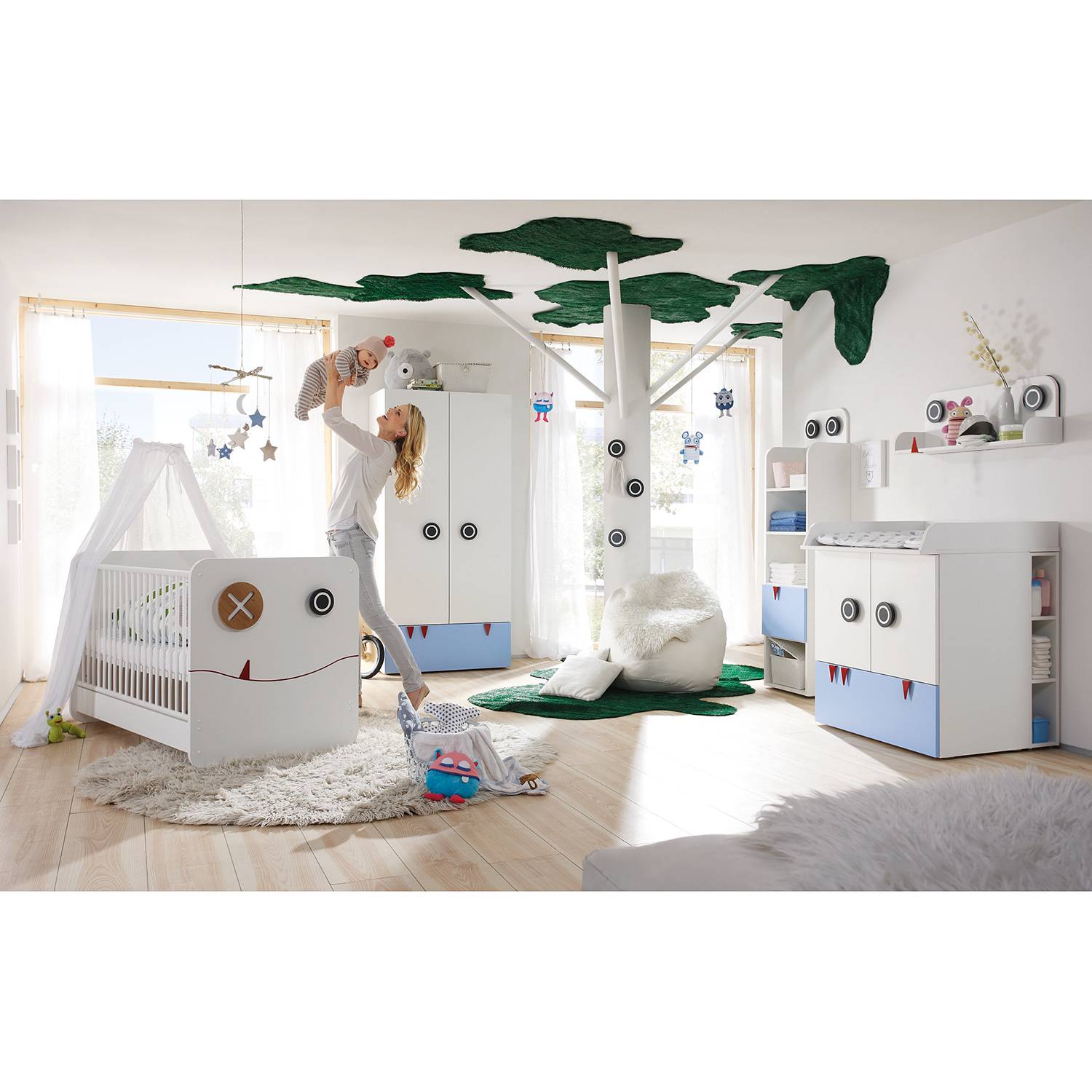 home24 Kommode hülsta now minimo II Weiß/Hellblau MDF 90x93x53 cm (BxHxT) 2-türig 1 Schublade