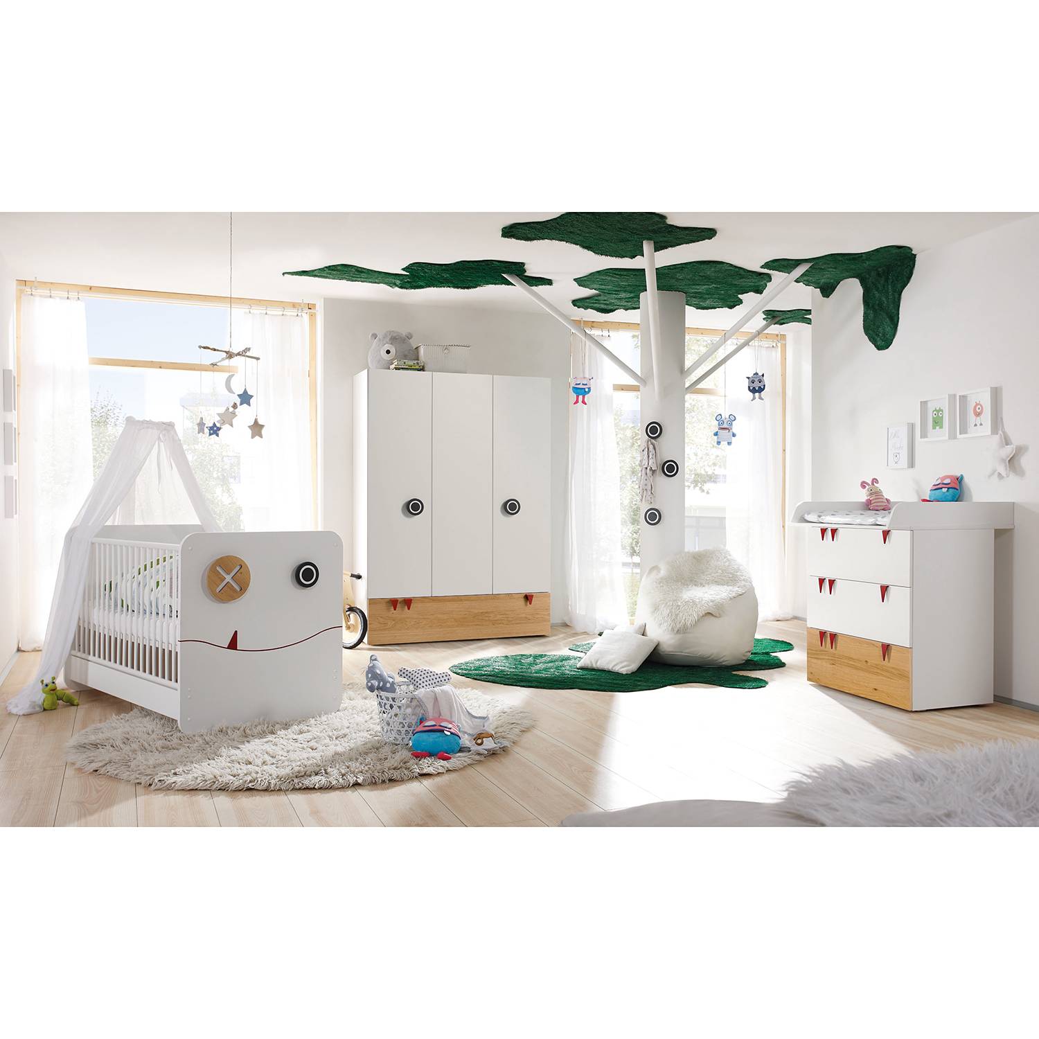 home24 Kommode hülsta now minimo IV Weiß/Natureiche MDF 90x93x53 cm (BxHxT) 3 Schubladen
