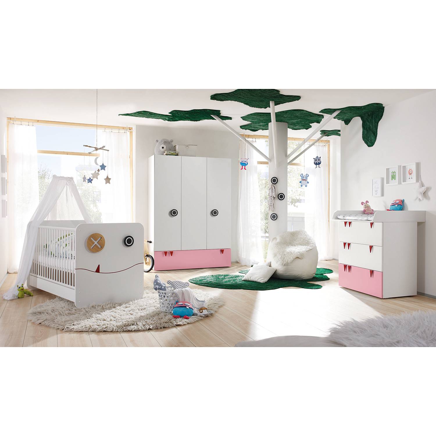 home24 Kommode hülsta now minimo IV Weiß/Rosa MDF 90x93x53 cm (BxHxT) 3 Schubladen