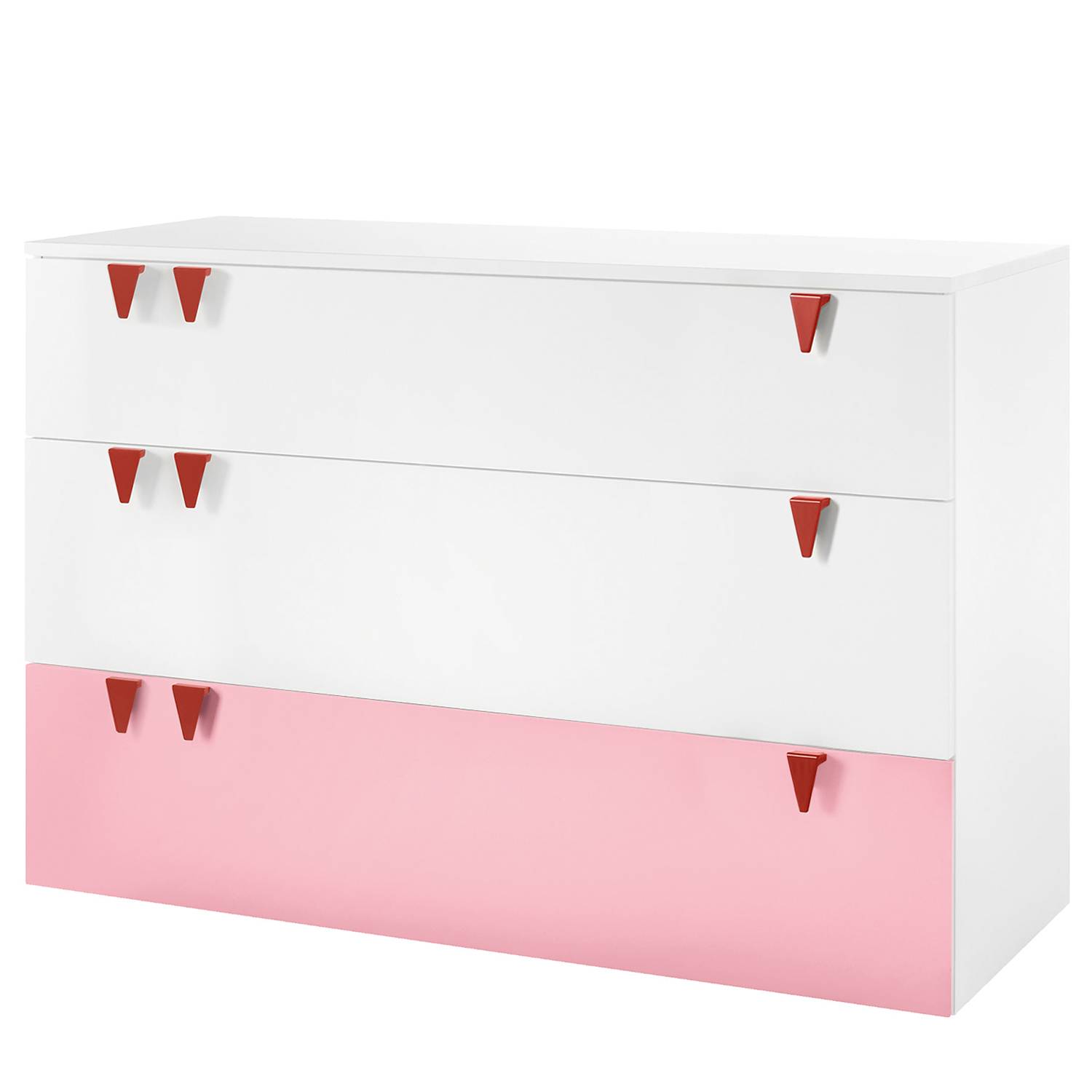 home24 Kommode hülsta now minimo V Weiß/Rosa MDF 135x93x53 cm (BxHxT) 3 Schubladen